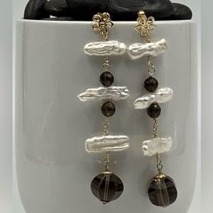 Handmade gold filled, semi precious stones & freshwater pearls earrings